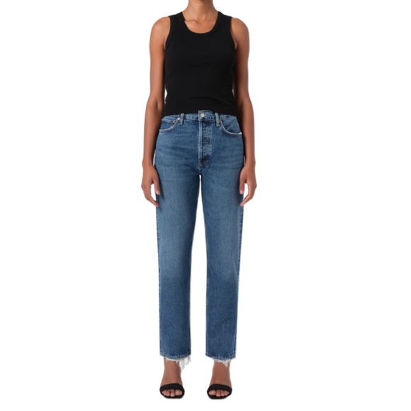 AGOLDE 90s Pinch Waist Straight Leg High Rise Medium Blue Denim Jeans Size 30 - Picture 1 of 12